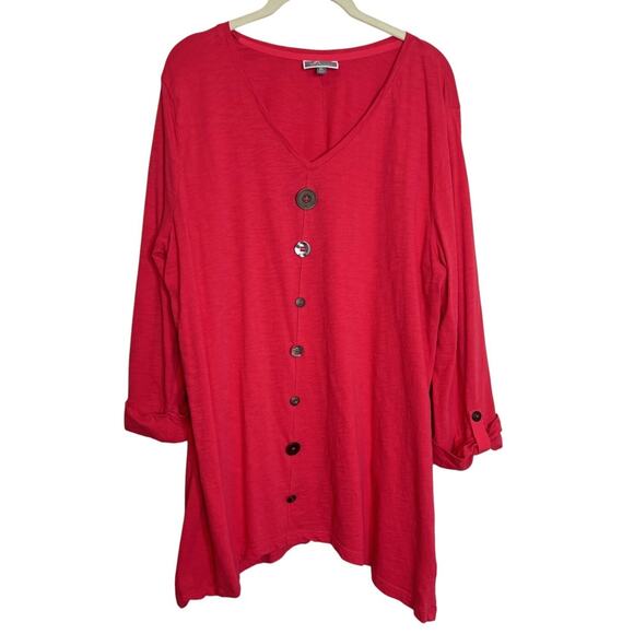 JM Collection Tops - JM Collection Womens Knit Tunic XL Dark Pink Accent Buttons 3Q Sleeves Artsy